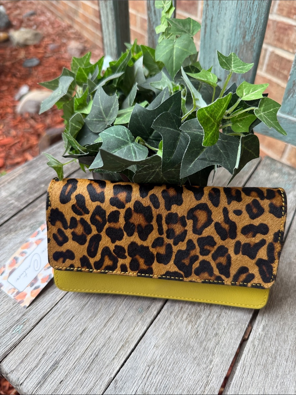Leopard 🐆 Print Folklore Couture Flap Yellow Clutch Big Open Wallet
